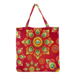 Red And Orange Floral Geometric Pattern Grocery Tote Bag