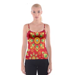 Red And Orange Floral Geometric Pattern Spaghetti Strap Top by LovelyDesigns4U