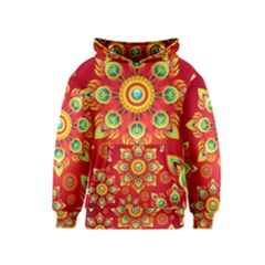 Red And Orange Floral Geometric Pattern Kids  Pullover Hoodie by LovelyDesigns4U