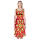 Red and Orange Floral Geometric Pattern Midi Sleeveless Dress View1