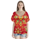 Red and Orange Floral Geometric Pattern Flutter Sleeve Top View1