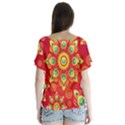 Red and Orange Floral Geometric Pattern Flutter Sleeve Top View2