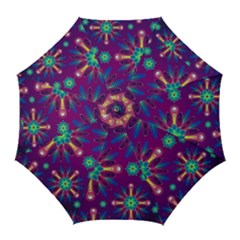 Purple And Green Floral Geometric Pattern Golf Umbrellas by LovelyDesigns4U