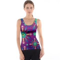 Purple And Green Floral Geometric Pattern Tank Top by LovelyDesigns4U