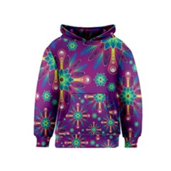 Purple And Green Floral Geometric Pattern Kids  Pullover Hoodie by LovelyDesigns4U