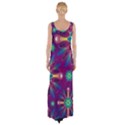 Purple and Green Floral Geometric Pattern Maxi Thigh Split Dress View2