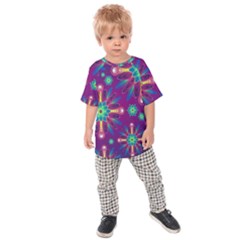 Purple And Green Floral Geometric Pattern Kids  Raglan Tee