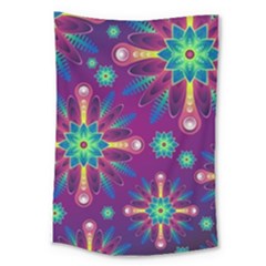 Purple And Green Floral Geometric Pattern Large Tapestry