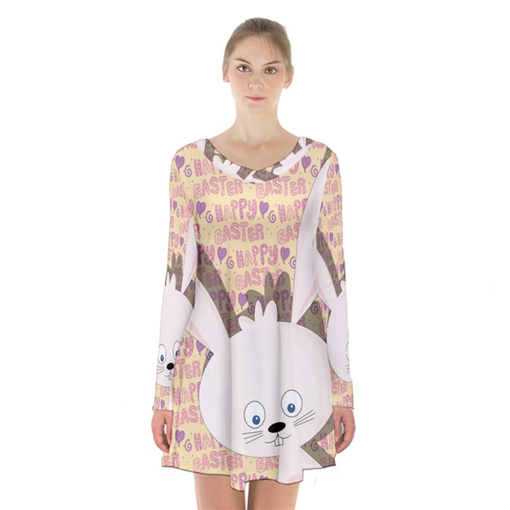 Easter bunny  Long Sleeve Velvet V-neck Dress