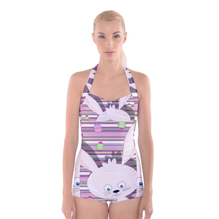 Easter bunny  Boyleg Halter Swimsuit 