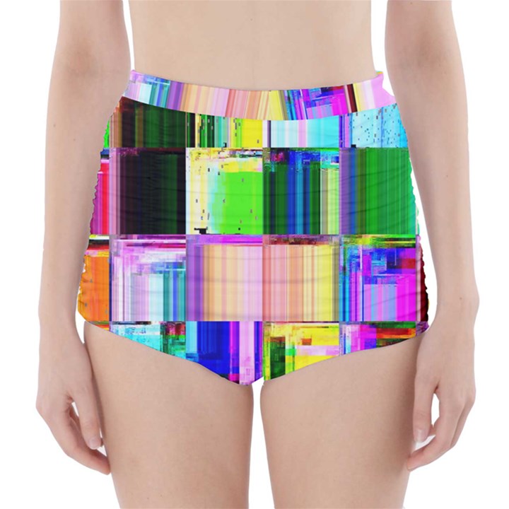 Glitch Art Abstract High-Waisted Bikini Bottoms