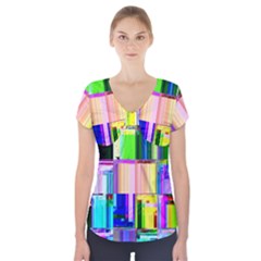 Glitch Art Abstract Short Sleeve Front Detail Top by Nexatart