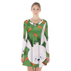 Easter Bunny  Long Sleeve Velvet V-neck Dress