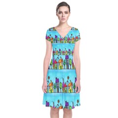 Colourful Street A Completely Seamless Tile Able Design Short Sleeve Front Wrap Dress by Nexatart