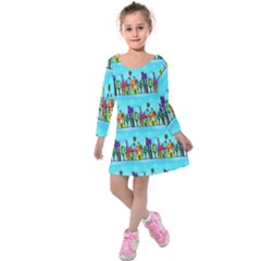 Colourful Street A Completely Seamless Tile Able Design Kids  Long Sleeve Velvet Dress by Nexatart