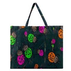 Cartoon Grunge Beetle Wallpaper Background Zipper Large Tote Bag by Nexatart