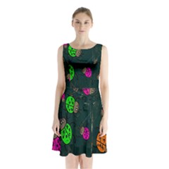 Cartoon Grunge Beetle Wallpaper Background Sleeveless Chiffon Waist Tie Dress by Nexatart