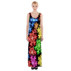 Colourful Snowflake Wallpaper Pattern Maxi Thigh Split Dress by Nexatart