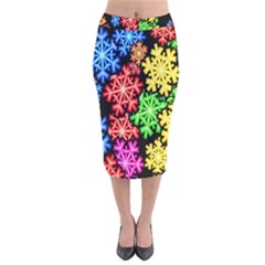 Colourful Snowflake Wallpaper Pattern Velvet Midi Pencil Skirt