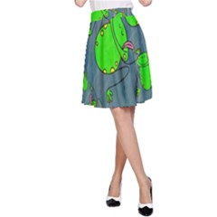 Cartoon Grunge Frog Wallpaper Background A-line Skirt by Nexatart