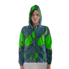 Cartoon Grunge Frog Wallpaper Background Hooded Wind Breaker (women)