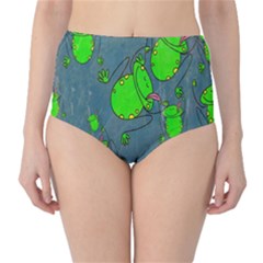 Cartoon Grunge Frog Wallpaper Background High-waist Bikini Bottoms by Nexatart