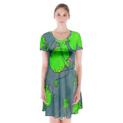 Cartoon Grunge Frog Wallpaper Background Short Sleeve V-neck Flare Dress