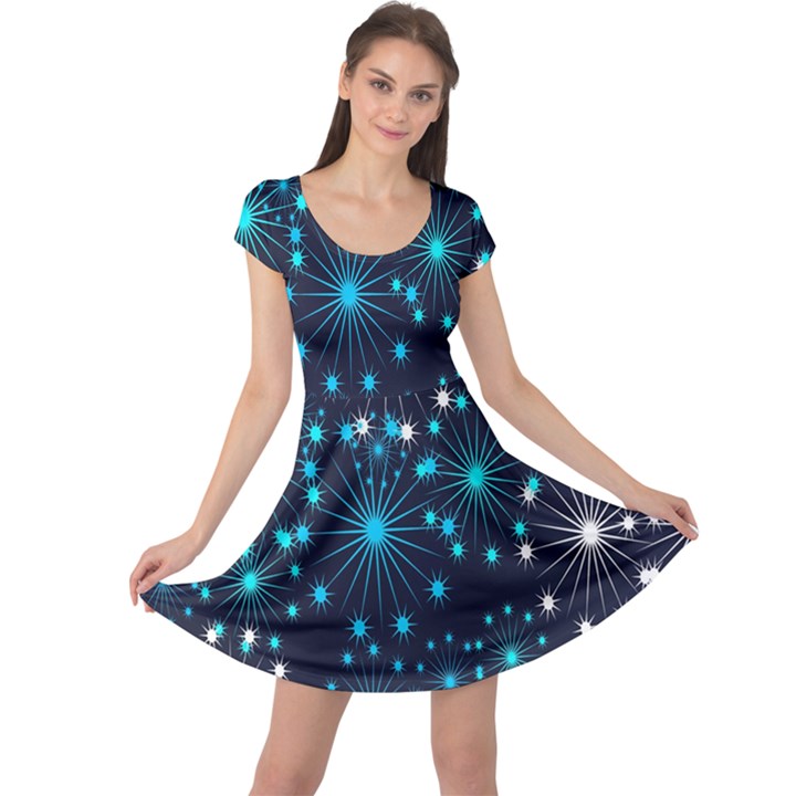 Digitally Created Snowflake Pattern Background Cap Sleeve Dresses