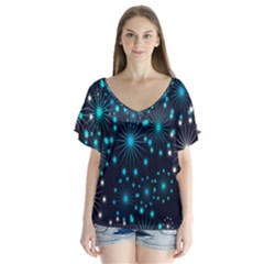 Digitally Created Snowflake Pattern Background Flutter Sleeve Top by Nexatart