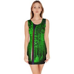 Spooky Forest With Illuminated Trees Sleeveless Bodycon Dress by Nexatart