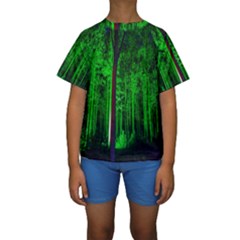 Spooky Forest With Illuminated Trees Kids  Short Sleeve Swimwear by Nexatart