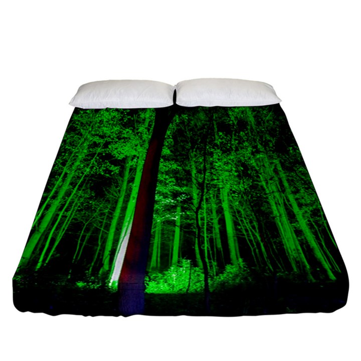 Spooky Forest With Illuminated Trees Fitted Sheet (California King Size)