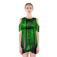 Spooky Forest With Illuminated Trees Shoulder Cutout One Piece by Nexatart