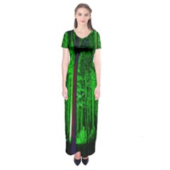 Spooky Forest With Illuminated Trees Short Sleeve Maxi Dress by Nexatart