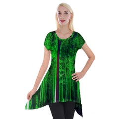 Spooky Forest With Illuminated Trees Short Sleeve Side Drop Tunic by Nexatart