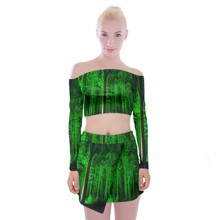 Spooky Forest With Illuminated Trees Off Shoulder Top with Skirt Set