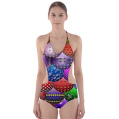 Fun Balls Pattern Colorful And Ornamental Balls Pattern Background Cut-out One Piece Swimsuit by Nexatart