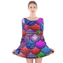 Fun Balls Pattern Colorful And Ornamental Balls Pattern Background Long Sleeve Velvet Skater Dress by Nexatart