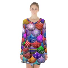 Fun Balls Pattern Colorful And Ornamental Balls Pattern Background Long Sleeve Velvet V-neck Dress by Nexatart