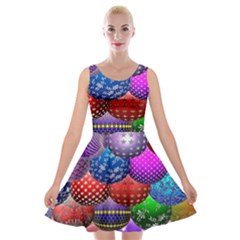 Fun Balls Pattern Colorful And Ornamental Balls Pattern Background Velvet Skater Dress by Nexatart