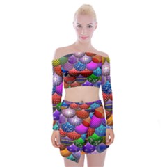 Fun Balls Pattern Colorful And Ornamental Balls Pattern Background Off Shoulder Top With Skirt Set