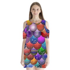 Fun Balls Pattern Colorful And Ornamental Balls Pattern Background Shoulder Cutout Velvet  One Piece by Nexatart