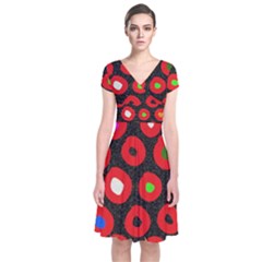 Polka Dot Texture Digitally Created Abstract Polka Dot Design Short Sleeve Front Wrap Dress by Nexatart