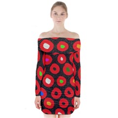 Polka Dot Texture Digitally Created Abstract Polka Dot Design Long Sleeve Off Shoulder Dress