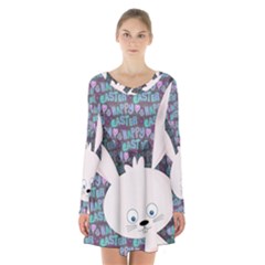 Easter Bunny  Long Sleeve Velvet V-neck Dress by Valentinaart