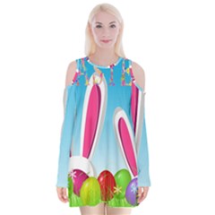 Easter Bunny  Velvet Long Sleeve Shoulder Cutout Dress by Valentinaart