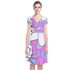 Easter Bunny  Short Sleeve Front Wrap Dress by Valentinaart