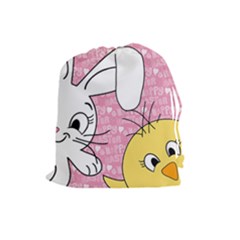 Easter Bunny And Chick  Drawstring Pouches (large)  by Valentinaart