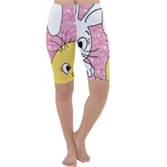 Easter Bunny And Chick  Cropped Leggings  by Valentinaart