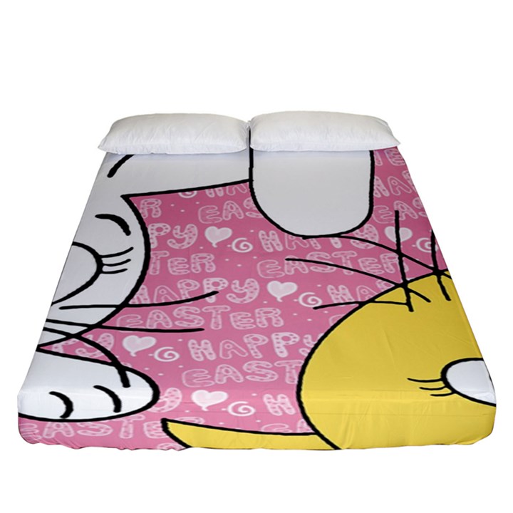 Easter bunny and chick  Fitted Sheet (King Size)